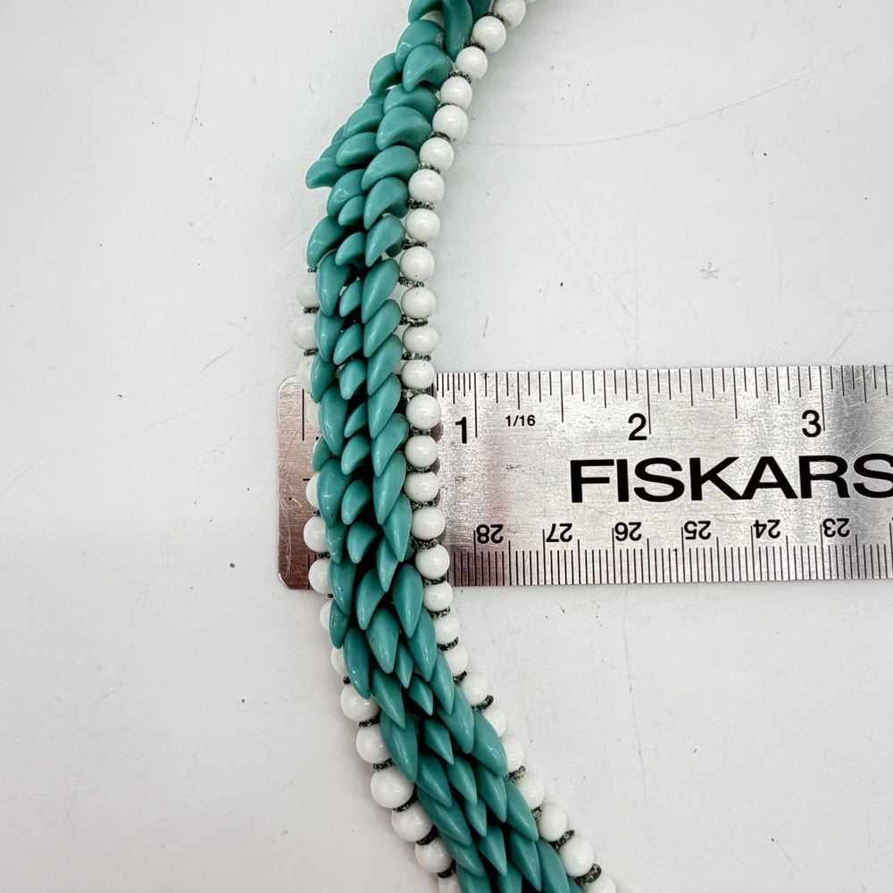 Vtg Haskell Era Turquoise Milk Glass Choker Necklace Hand Made Blue White Spiked - Picture 11 of 13